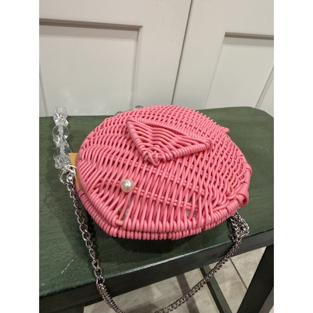 New Tommy Bahama Woven Wicker Fish Pink Clutch Crossbody Bag - Picture 4 of 5